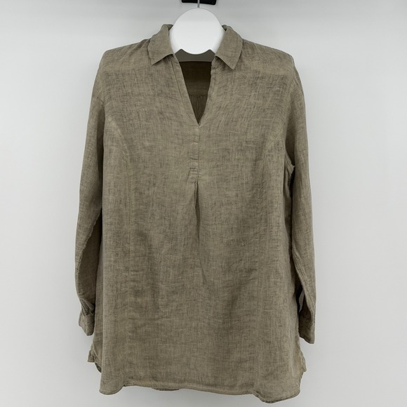 J. Jill Tops - J. Jill Love Linen Tunic Women Large Split V-Neck 100% Linen Office Casual